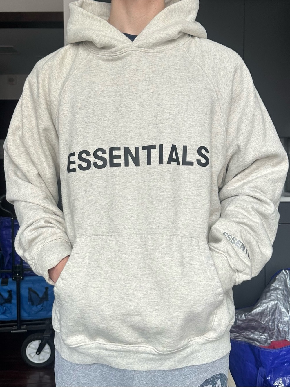 ESSENTIALS fear of god Oatmeal Gray Logo Pullover Hoodie L